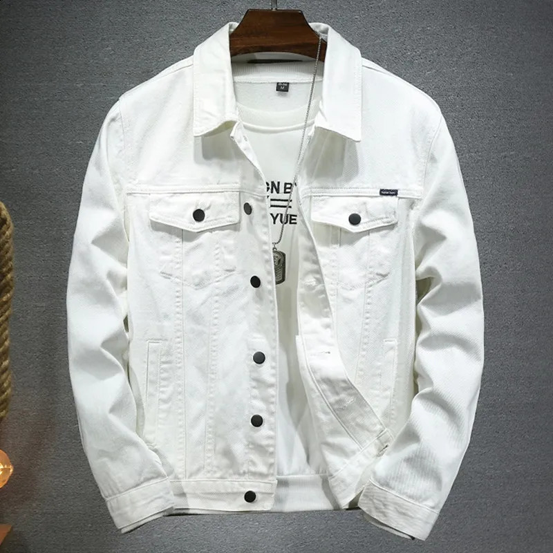 Automne High Quality Mens Denim Veste blanc noir bleu mode décontracté bouton Stretch Street Personnalité de la personnalité de jean 250920