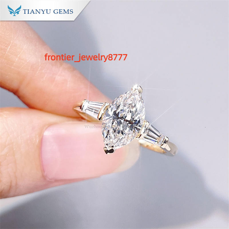 Tianyu 2ct 14k Labgrown Marquise Cut Real Cvd Solid Yellow Gold Wedding Lab Grown IGI Engagement Diamond Rings Jewelry 18k Gold
