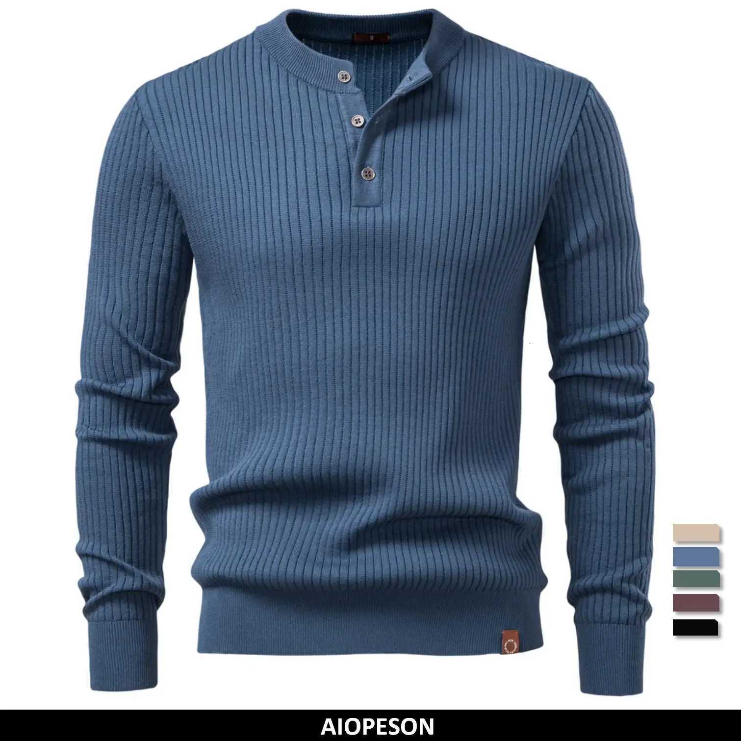 AIOPESON Mens Long Sleeve Tshirt Fall Winter Fashion Knit Slim Fit Sweater Riibed Henry Collar Sweatershirt for ManXJ250920