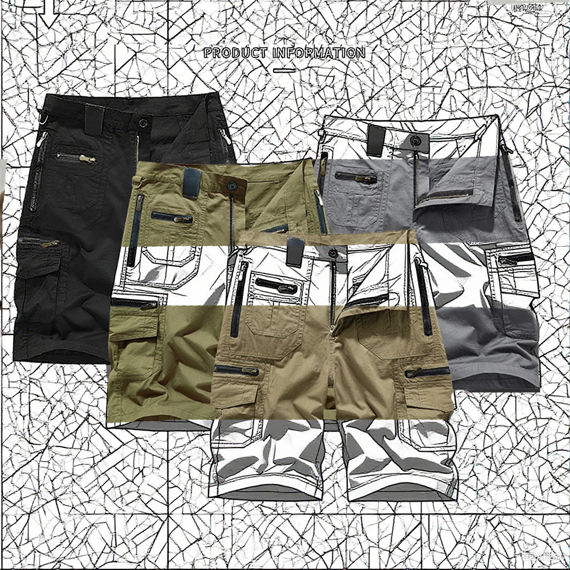 Mens Military Uniform Cargo Shorts Tactical Jogging Solid Color MultiPocket Summer Casual Straight Men 250920