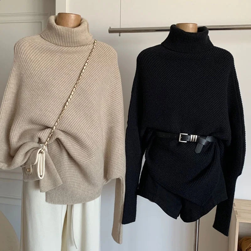 2025 Autumn Turtleneck Women Sweater Casual Knitwear Street Solid Color Elegant Loose Knitted Tops Winter Long Sleeve Clothing 250919