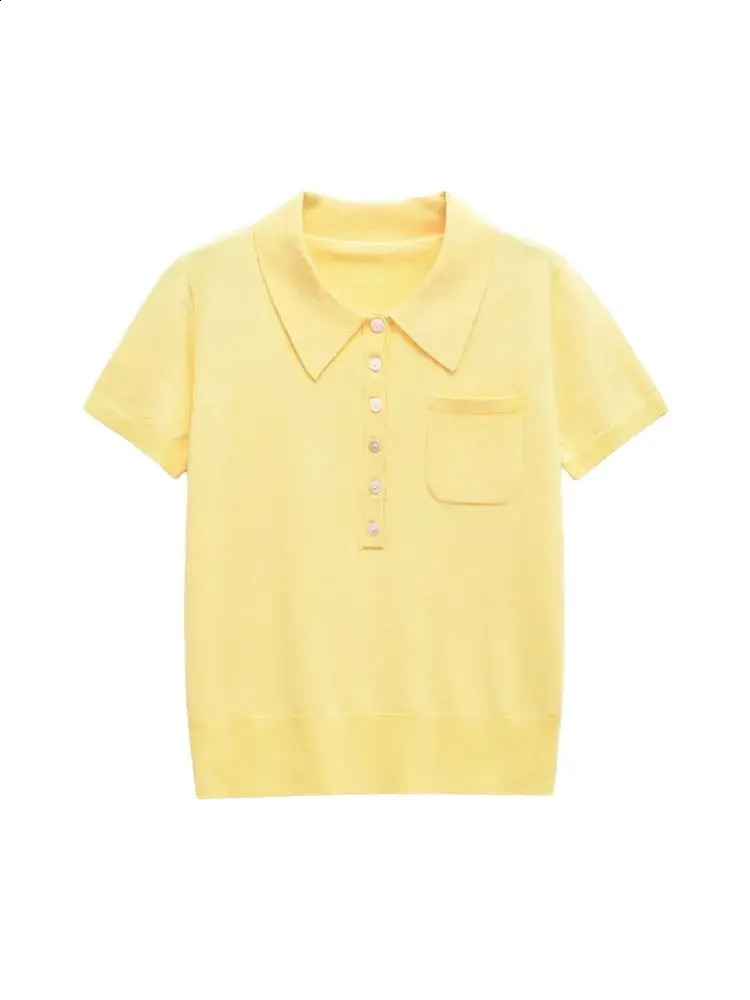 TRZA Womens Fashion Front Button Knit Sweater Polo Collar Short Sleeve Female Pullover Chic Top 250920