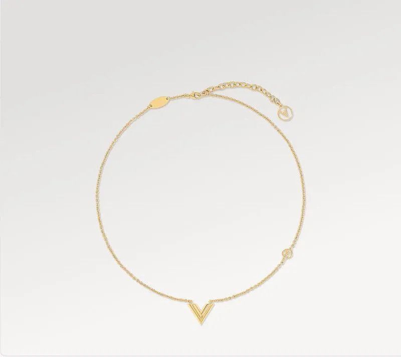Avec BOX Designer V Lettre Mode Pendentif Collier Or Argent Marque Timbre Colliers De Mode Pour Femmes Hommes Couples Bijoux De Fiançailles De Ma