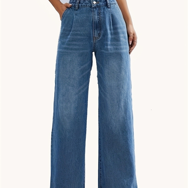 womens crossborder European and American style solid color jeans straight wide leg pants casual allmatch y250919