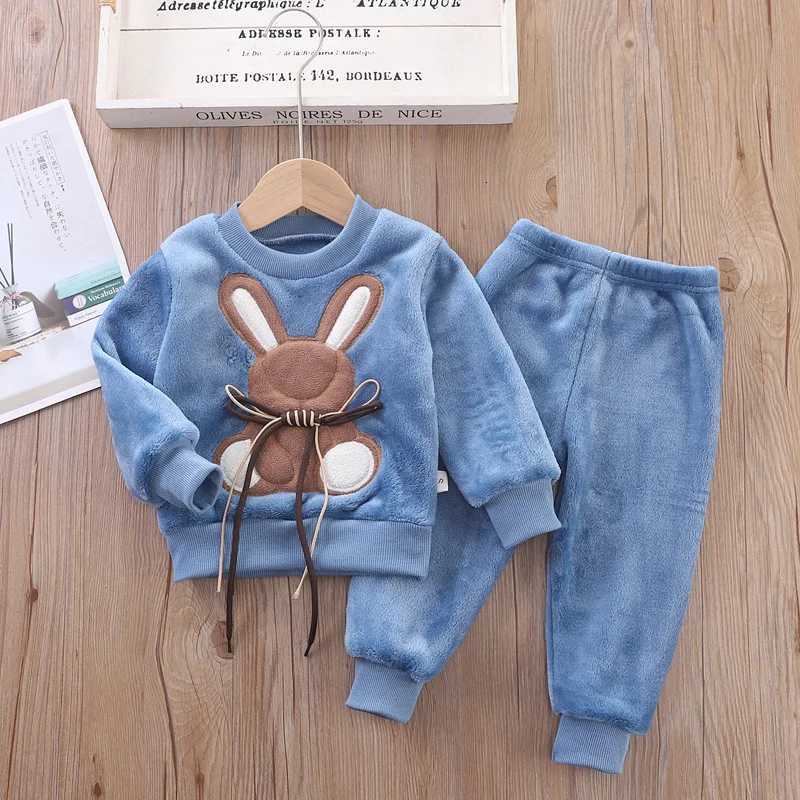 2pcs automne d'hiver garçons filles vêtements pyjamas pyjamas ensemble épais flanelle pour tout-petit carton chaud lapin de lapin
