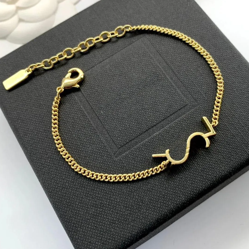Women Fashion Designer Bracelets Necklace Earrings 18K Gold Plated Simple slim thin Letter Stainless Steel Classic Bracelet Luxury Jewelry gift