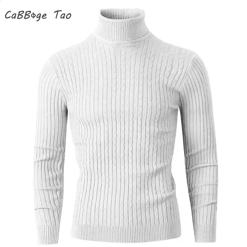 Autumn and Winter Mens High Neck Pullover Long Sleeved Fashionable Striped Knitted Sweater Warm and Casual Slim Fit Outfit 250920