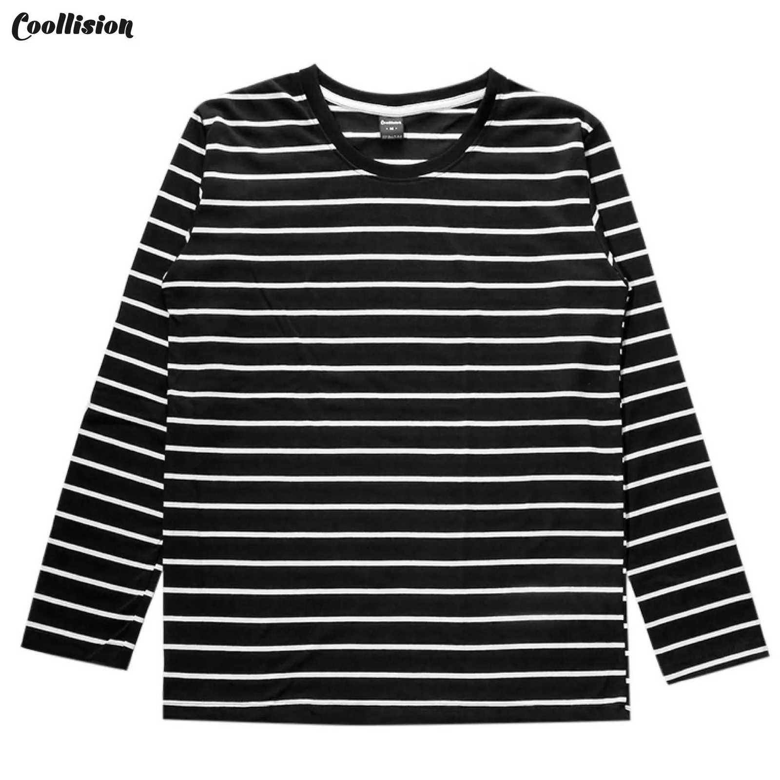 Black white striped UNISEX long sleeved Tshirt Fashion Autumn t shirt for man Cotton elasticity Tshirt Casual y2k men clothingXJ250920