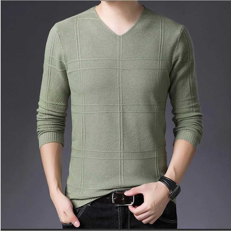 BROWON 2025 New Mens Clothes Spring Autumn Solid Color Casual VNeck Sweaters Korean Fashion Slim Fit LongSleeved Sweater MenXJ250920