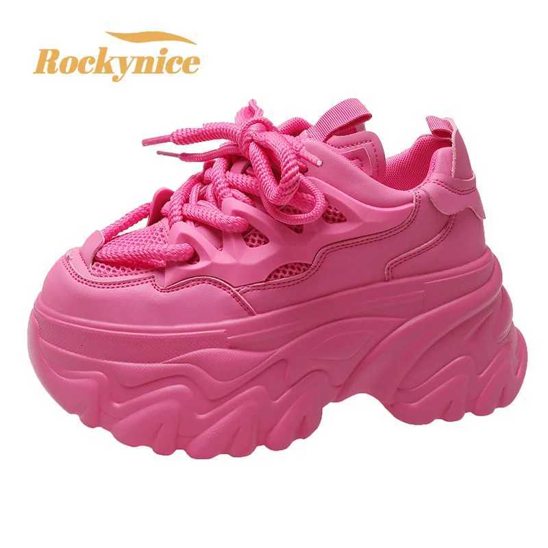Plateforme Femme Chaussures en maille respirante décontractées 2025 Nouvelles baskets chunky d'été 85 cm cales cachées talons creux chaussures de