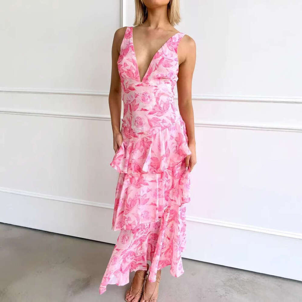 European and American Pure Desire Sexy Halter Neck Chiffon Dress Women, Summer New Slim Fit Ruffled Half Skirt for Women