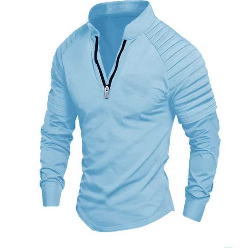 Spring Autumn Mens Casual Tshirt High Street Style Solid Color tops Zipper Arm Wrinkle Design Daily Sports Long Sleeve TshirtXJ250920
