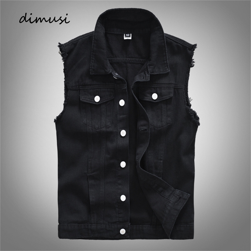 DIMUSI Vintage Mens Denim Vests Retor Sleeveless Jackets Men Ripped Hole Jean Waistcoats Clothing jaqueta masculina 250919