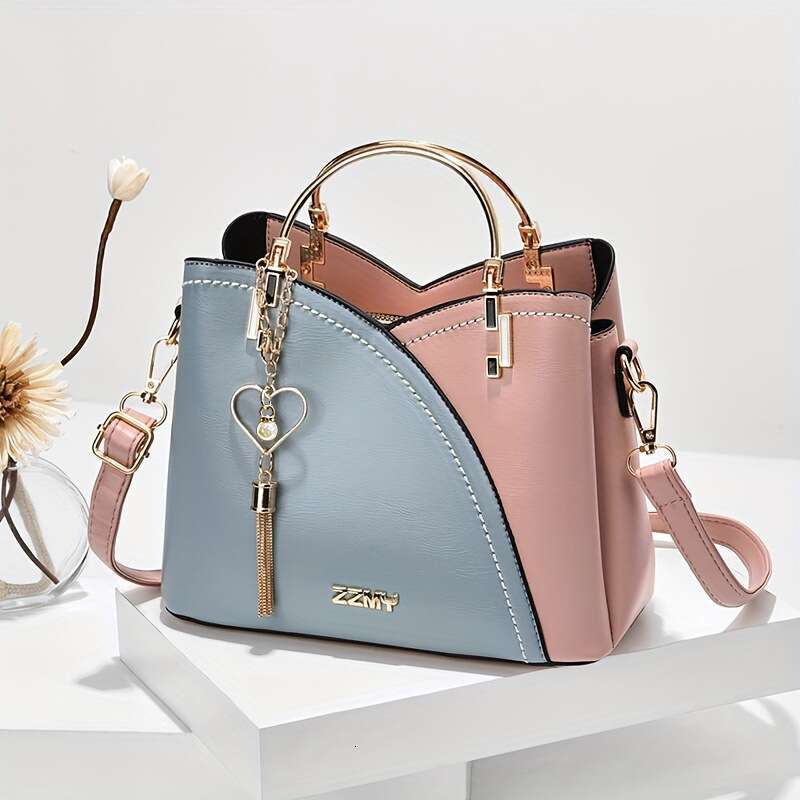 Women's 2024 New Handbag Korean Edition Contrast Color Large Capacity Fashion One Shoulder Crossbody Bag