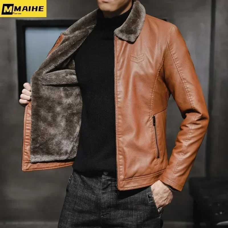 Brand Leather Jacket Mens Winter Motorcycle Clothes Leanther Jacket Mens Thickened Fur Collar Windproof Pu Leather Coat Male L250919YKQF