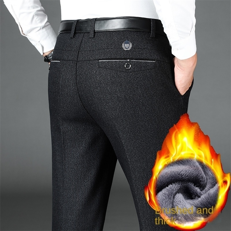 Pantaloni casual invernali in pile calda uomo abbigliamento da uomo per gli uomini pantaloni abiti formali dritti autunnali 250919