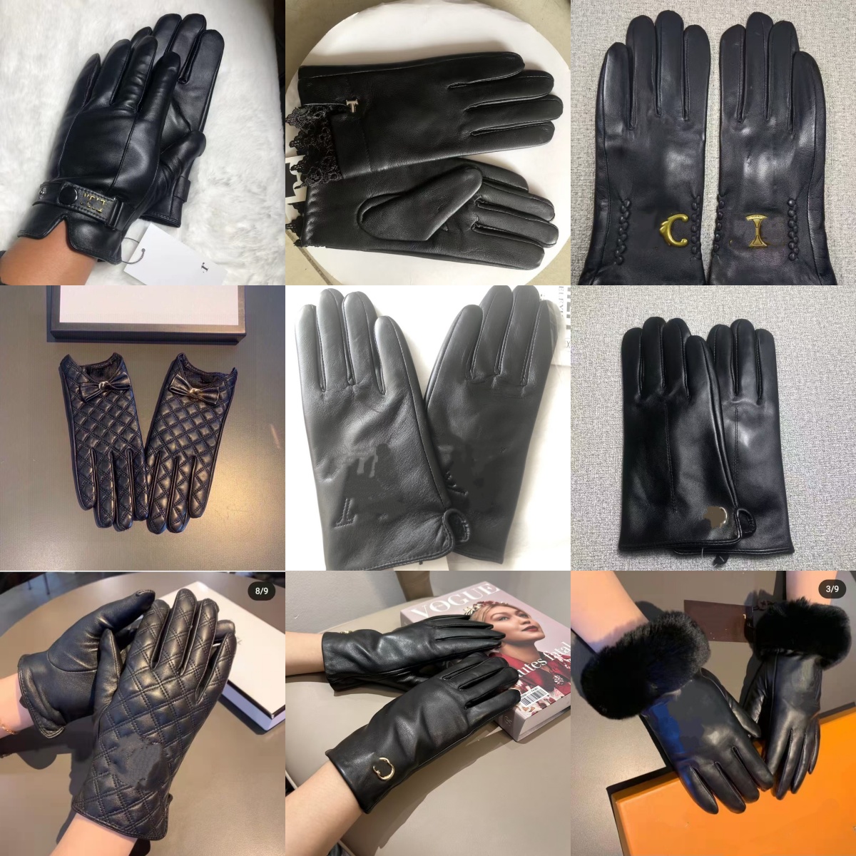 Gants de créateurs de femmes en toile Gants de luxe d'hiver Gants Gold boucle boucle chaude doublure en cuir véritable gant de Noël cadeau d'anni
