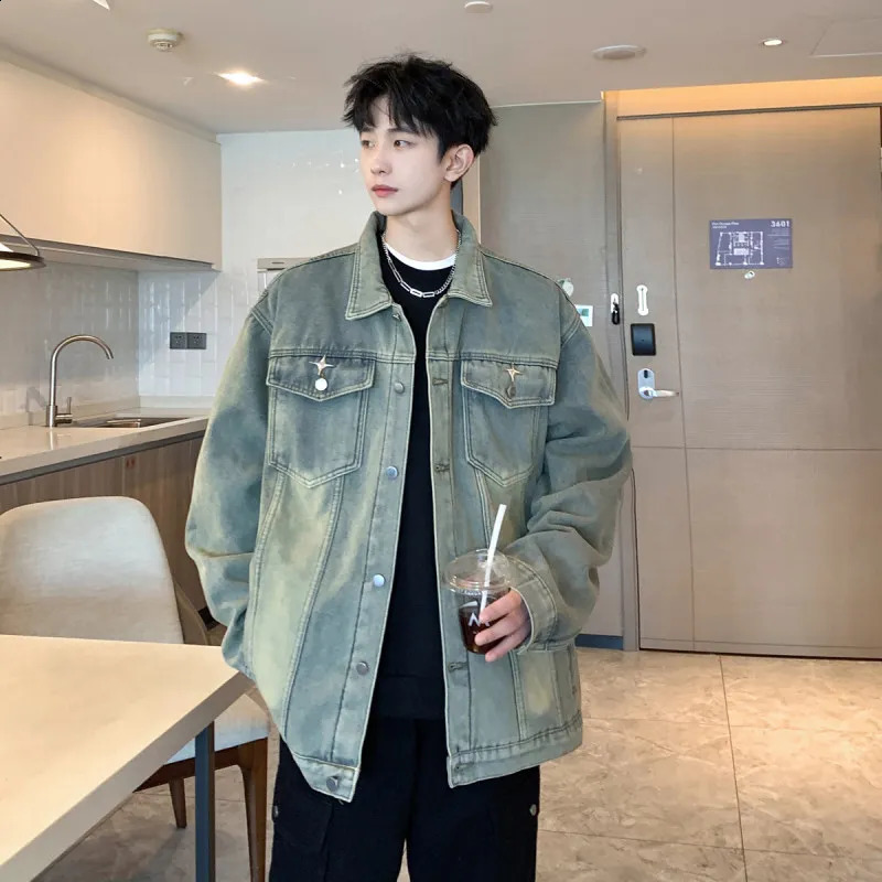 Veste denim américaine High Street Men Spring and Automne Fashion Retro Workwear Veste de travail en vrac Vintage Denim Top 250920