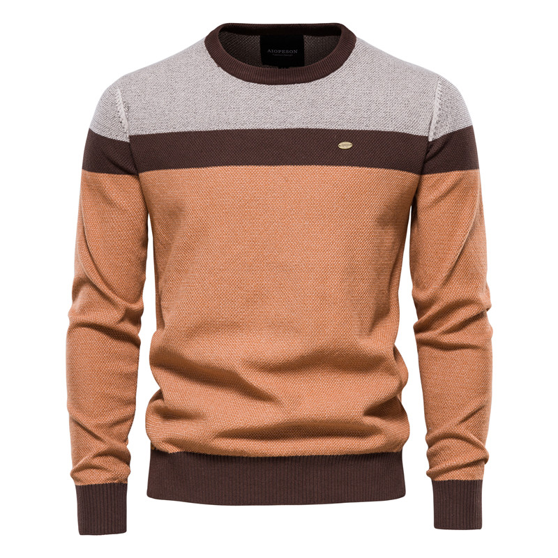 Patchwork à rayures à rayures masculin Pull 2024 Automne hivernal décontracté à manches longues Round Coule de cou rond Tailles européennes: S -