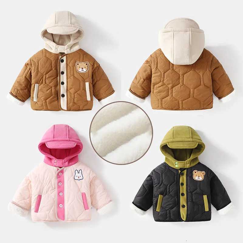 Infant Babys Boys Outerwear Autumn Winter Children Boys Cartoon Printed Parkas Loose Thicken Velvet Warm Spliced Hooded Jackets X250920