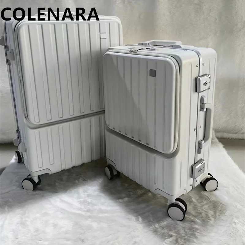 COLENARA USB Charging Luggage Front Opening Laptop Boarding Case 2024PC Trolley Case with Cup Holder Womens Cabin Suitcase W250920-image-1076034227
