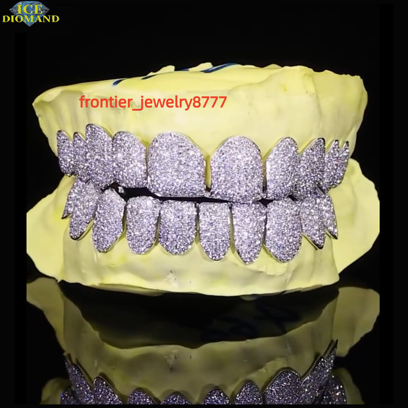 Fashion Hip Hop Jewelry Moissanite Grillz Custom Real Gold Plated 925 Silver Iced Out VVS Moissanite Diamond Teeth Grillz