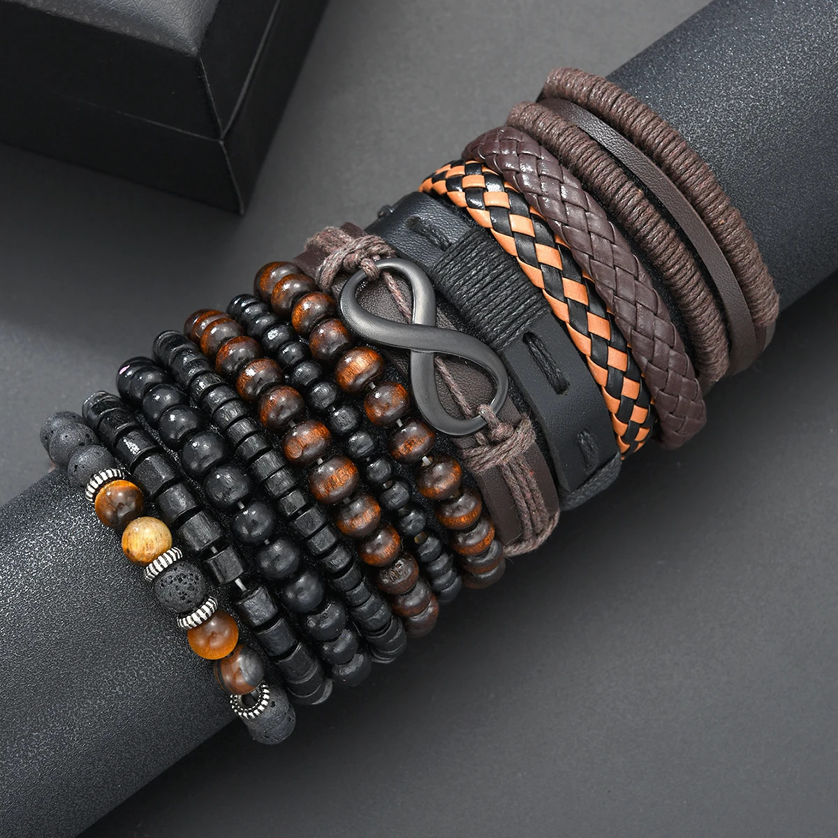 12 Bracelets en cuir tressé vintage PCSset pour hommes Fashion Fashion Black Brown Male Male Bijoux de bijoux masculin 2025 250919