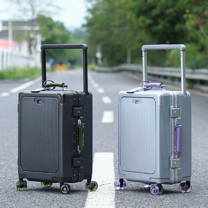 Frontopening luggage for women 2025 new style trolley case for men 20inch boarding travel case aluminum frame case W250920-image-1076019995