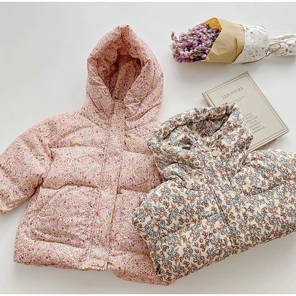 Baby Girls Coat Thickened Down Jackets Warm Floral Outerwear Childrens Hooded Parkas 2024 Winter Fashion Snowsuit X250920
