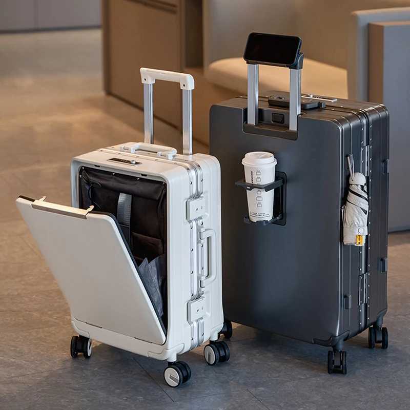 FrontOpening Luggage MultiFunction Aluminum Frame Trolley Suitcase 2226 Inch Large Capacity Password Travel CarryOn Suitcase W250920-image-1076020129