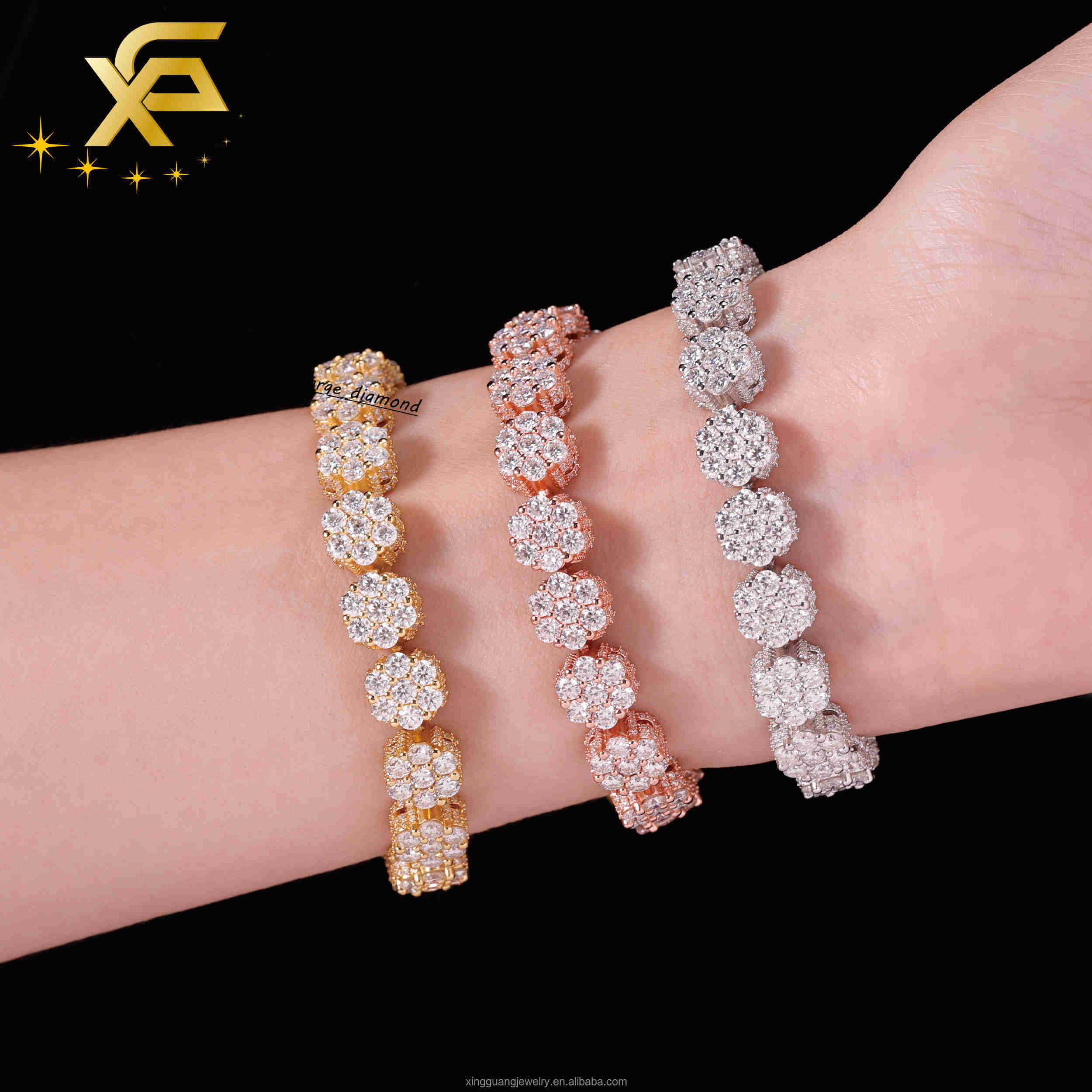 Pass Diamond Tester Flower Moissanite Bracelet 925 Solid Silver Hip Hop Bracelet For Men Women VVS Moissanite Cuban Bracelet