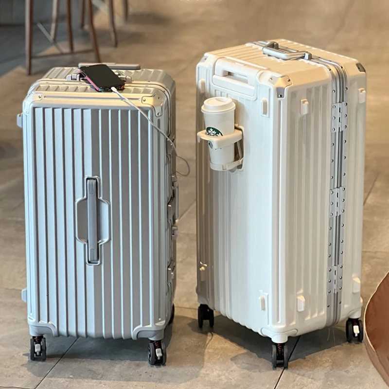 Fivewheeled Luggage 34 inch Thicken Aluminum Frame Suitcase USB Cup Holder Large Capacity TSA Lock Trolley Case Brake Wheel 24 W250920-image-1076021756