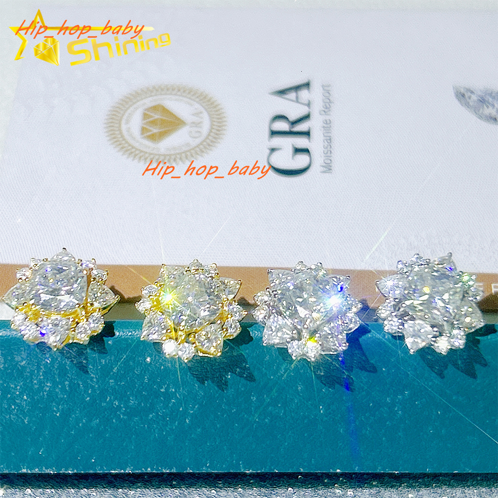 Ready to Ship Gold Plated 925 Sterling Silver Iced Out VVS Diamond Moissanite Stud Screw Back Earrings for Men
