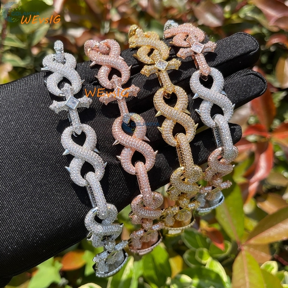 Iced Out Moissanite Infinity and Cross Link Bracelet 925 Sterling Silver Hip Hop Bracelet pour lui Bracelet de style rappeur