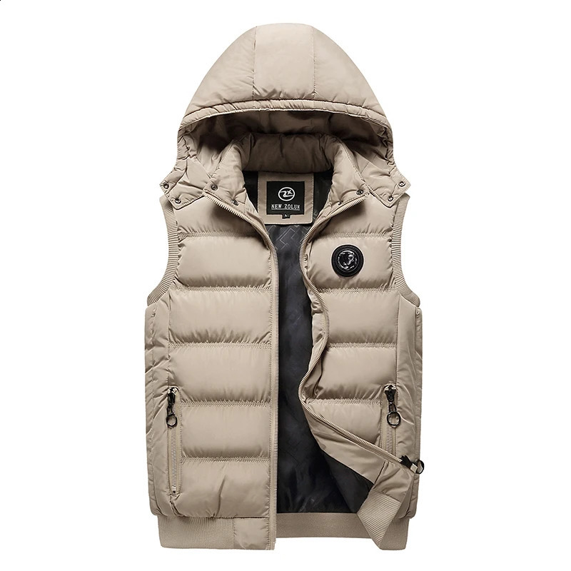 2023 Men Winter Fleece Warm Detachable Hooded Vest Outdoors Windproof Casual Fashion Stand Collar Male Plus Size 3XL 250920