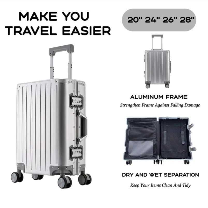 Large Capacity Durable Luggage for Men and Women Aluminum CarryOn Boarding Travel New 20 24 26 28 W250920-image-1076020465
