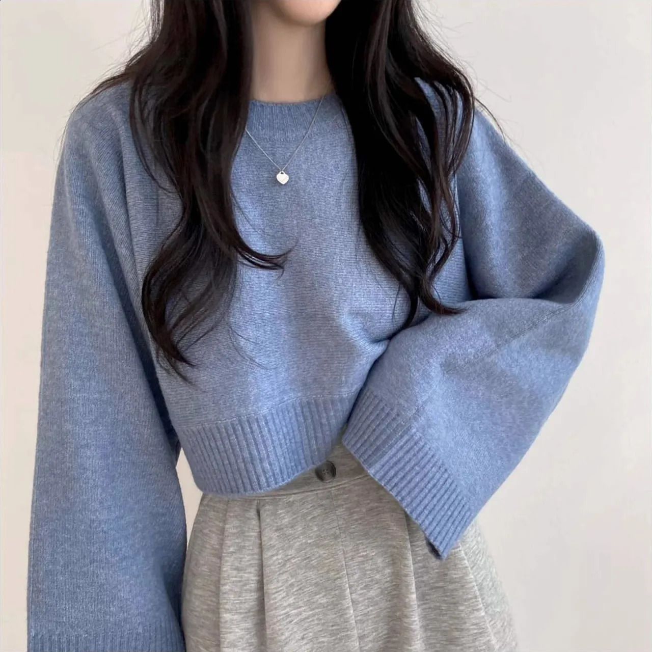 AOSSVIAO Korean Chic Autumn Winter 2025 Sweater Lazy Style Solid Color Loose Longsleeved ONeck Knitted Pullovers 250920