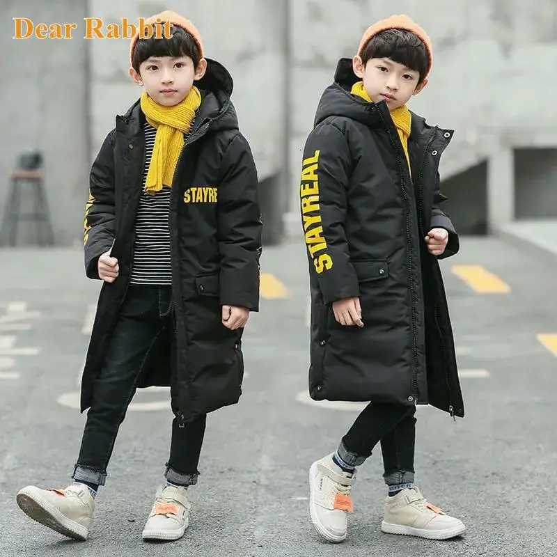 30 degrés de haute qualité Boys d'hiver Vêtements de manteau long pardessus de neige de neige en neige à capuche épaisse veste coton chaude pour