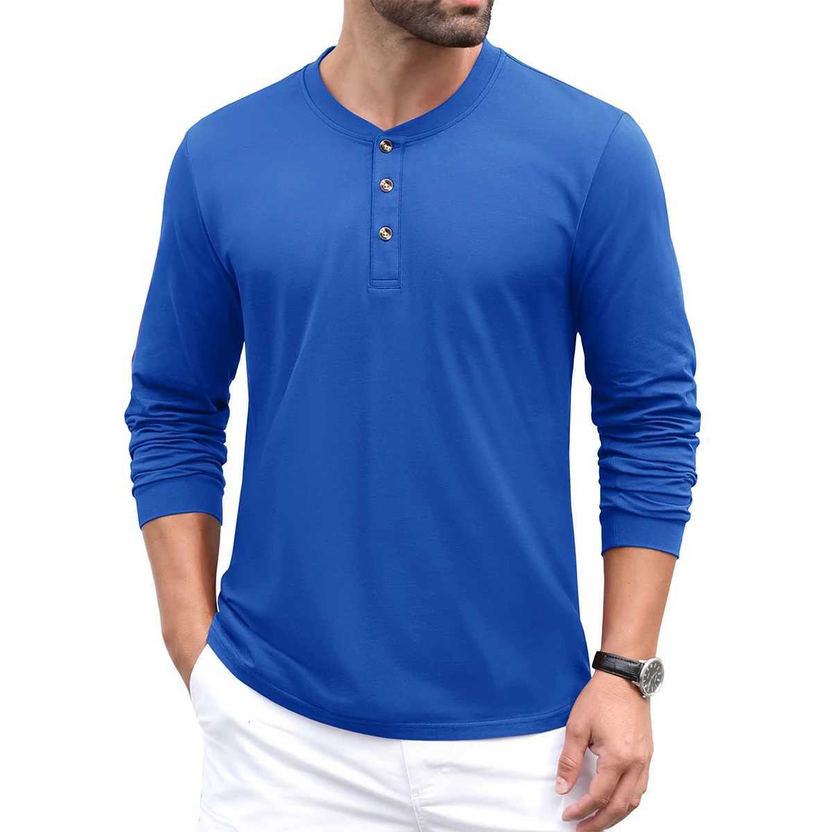 Simple Solid Color Print Mens Henry Shirt Fashion Button Long Sleeve Tops Casual Henry Collar Tee Spring and Autumn y2k ClothesXJ250920