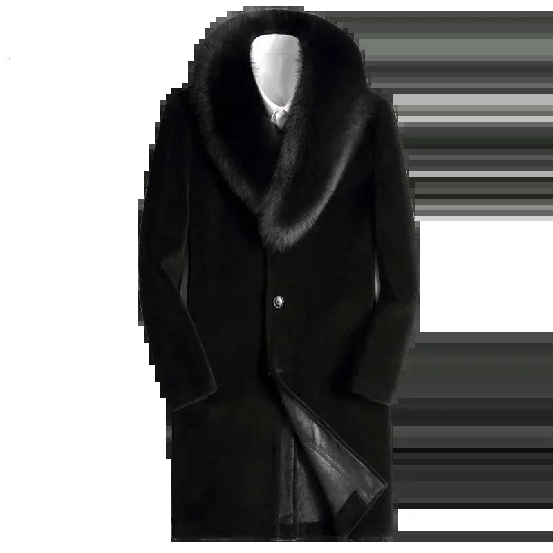 2024 Mens Winter Fashion Long Genuine Wool Fur Coats Male Real Fox Fur Collar Jackets Men Sheep Shearing Warm Outerwear F433 W250920