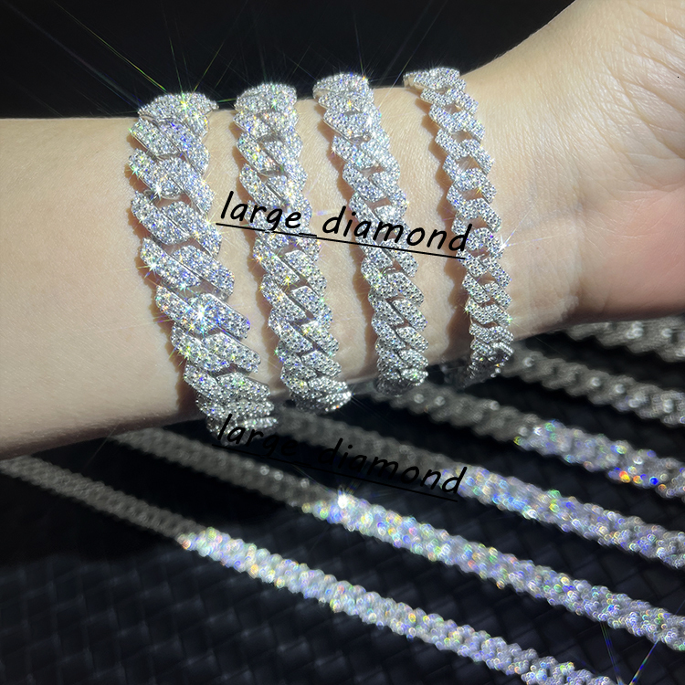 Vente chaude Mossanite Cuban Bracelet fin bijoux 8 mm15 mm 925 VVS SILF SILFS MISSANITE Iced Diamond Cuban Link Bracelet