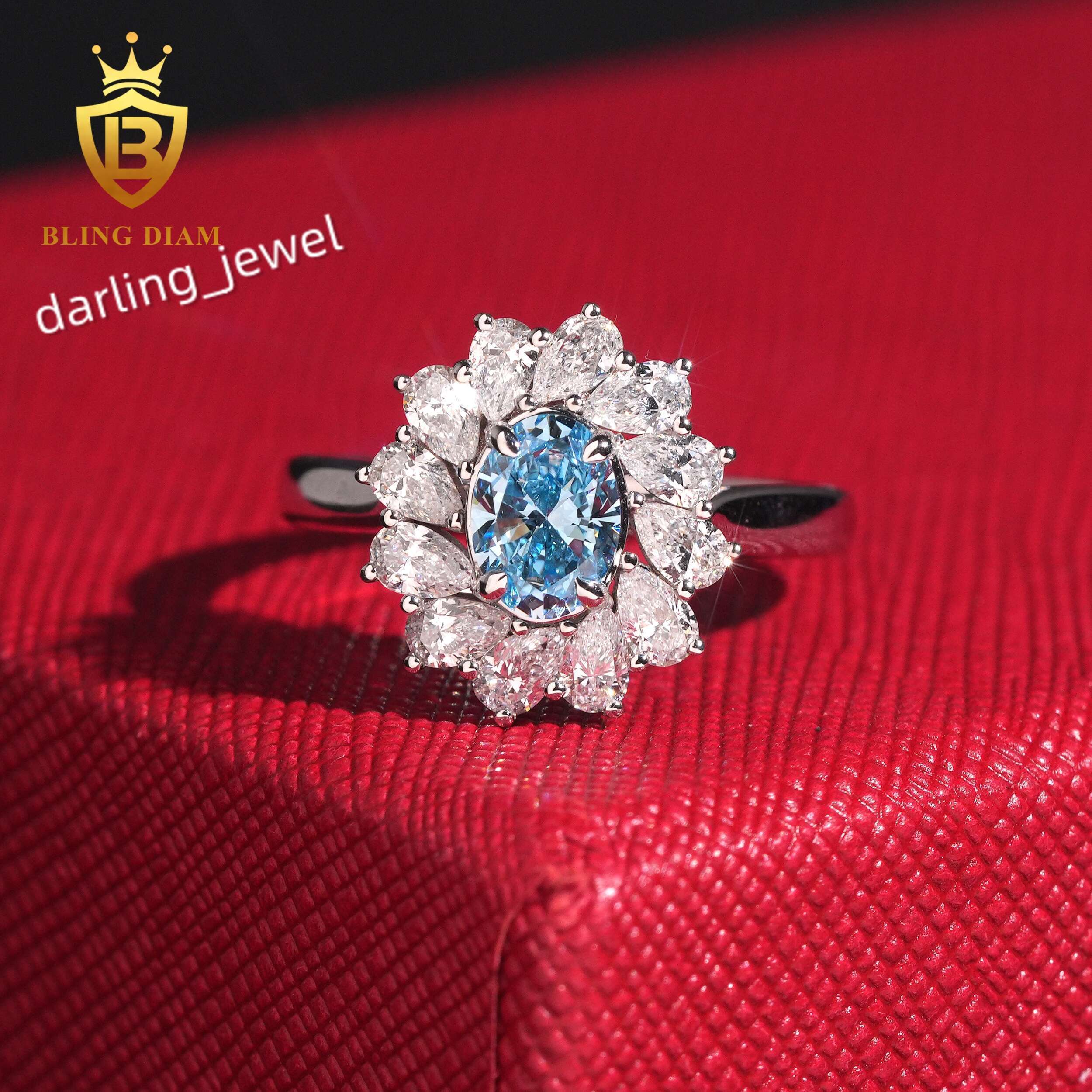 Vente chaude Fine bijoux 18k Gold Bule Diamond Lab Lab Diamond Sonnes Iced Out Bijoux de fiançailles pour les femmes avec IGI
