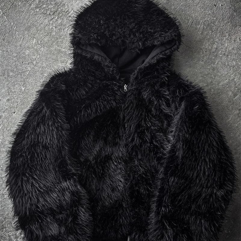 Mauroicardi Autumn Winter Oversized Thickened Warm Black Reversible Faux Fur Parka Coat Men with Hood Zipper Fluffy Jacket 2025 250919