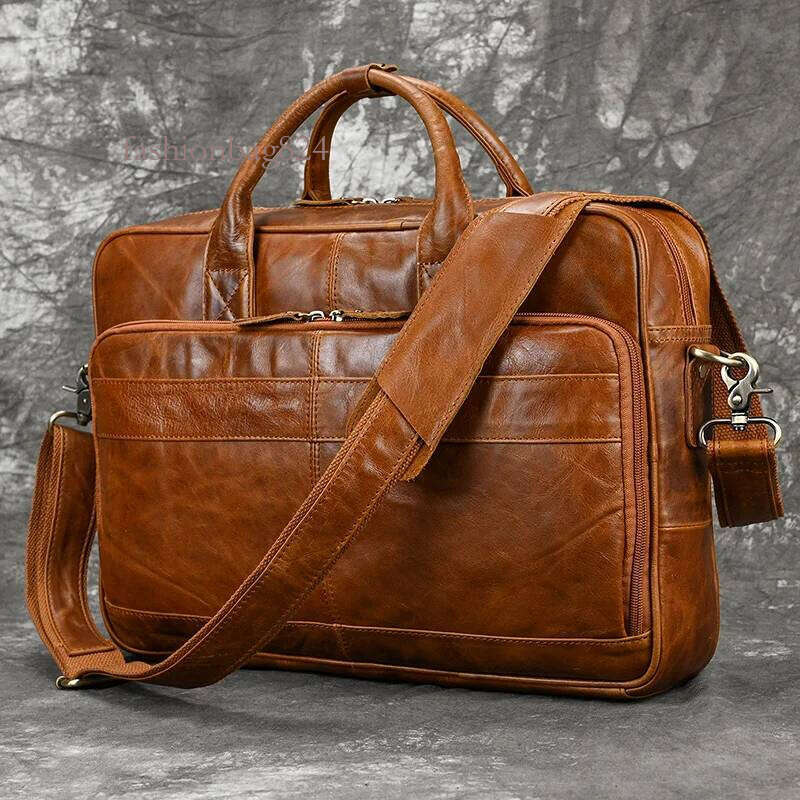 Luufan Men's Briefcase Big Genuine Fit 16" Laptop Business Handbag Cow Leather Messenger Shoulder Bag Male Work Tote Red
