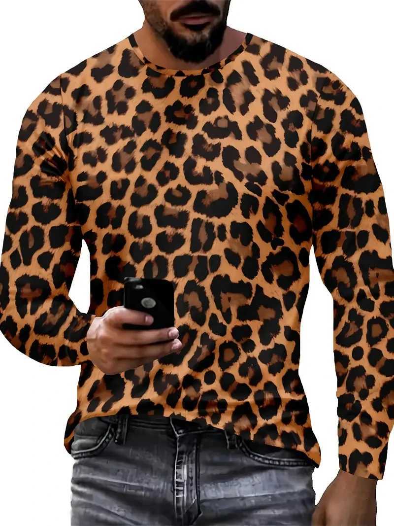 Mens à manches longues Tshirt Autumn Nouveau léopard animal imprimé 3D Graphiques T-shirts printemps décontracté Hip Hop Tops hommes Oversize Clo