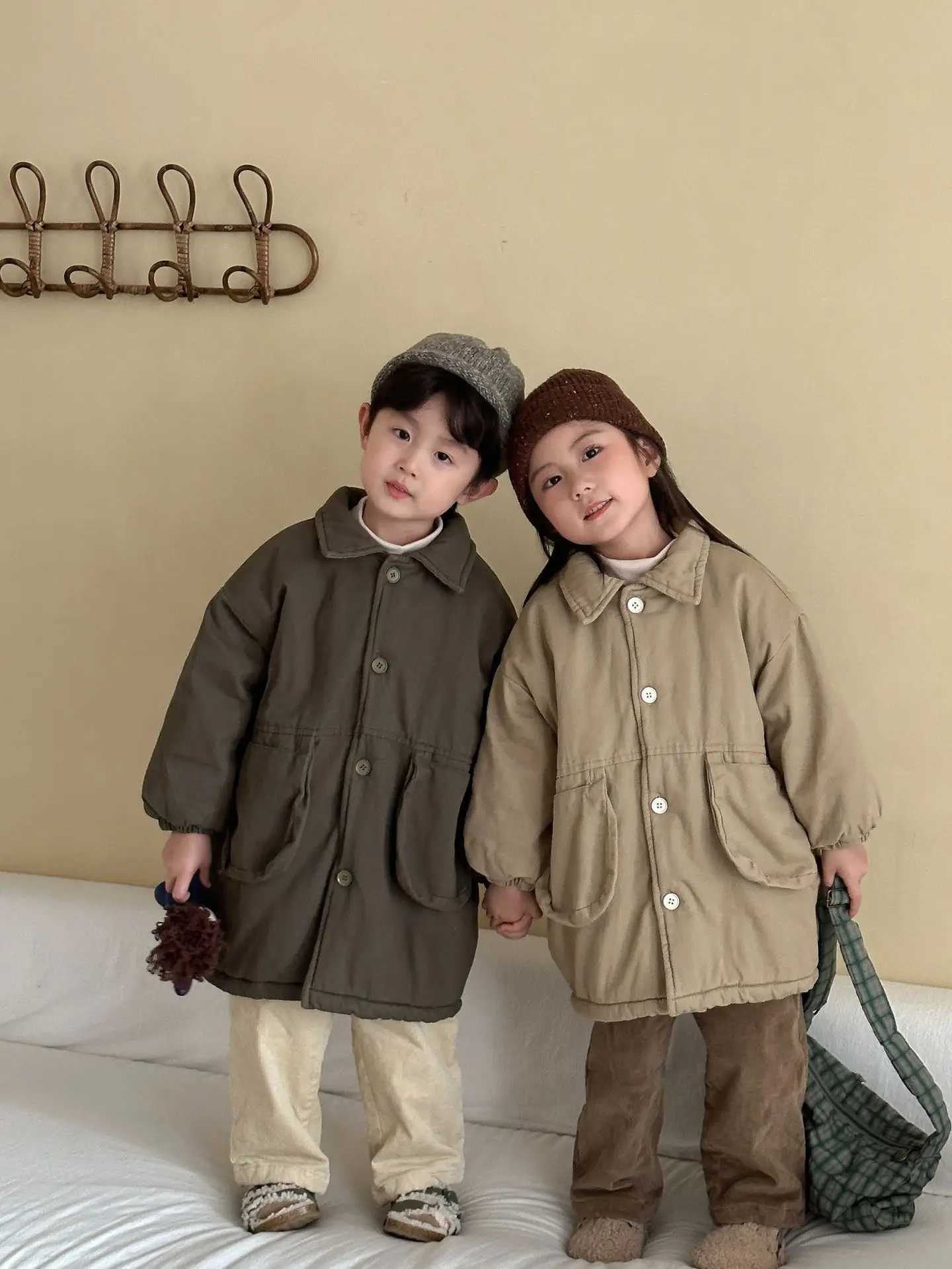 Hiver Enfants Boys Parka Repliez le col Collier Couleur en bas âge pour enfant en bassin