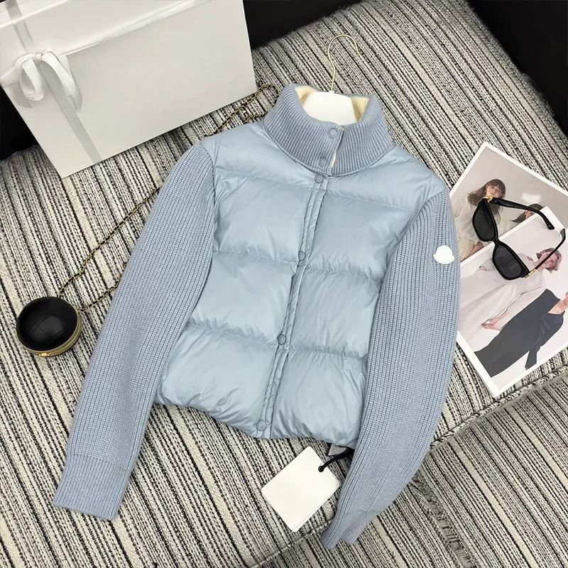 Designer jackets hoodie coats sweater Womens Down coat designer Parkas Down jacket Zipper Belt Fashion Spliced wool knitted sleeve stand collar