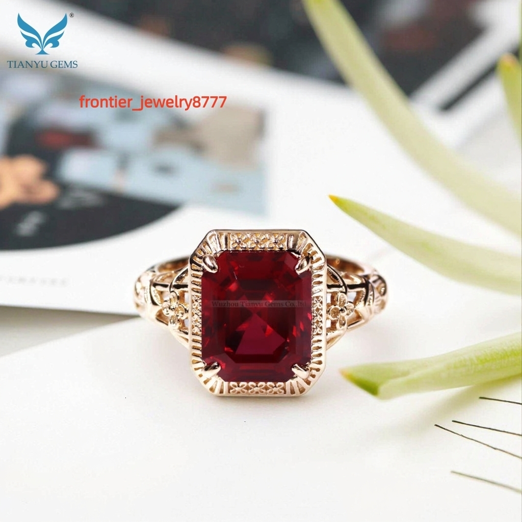 Tianyu OEM 5ct Red Ruby Ring Highend Custom Jewelry 925 Sterling Silver 10K Real Yellow Gold Lab Grown Ruby Rings for Women