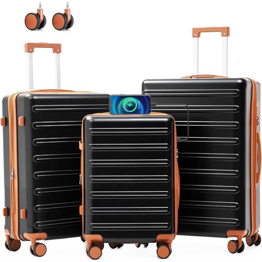 luggage sets 3 Piece with Spinner Wheel100 PC Material Lightweight DurableExpandable Carry On Travel Hardside Suitcase sets w W250920-image-1076022005