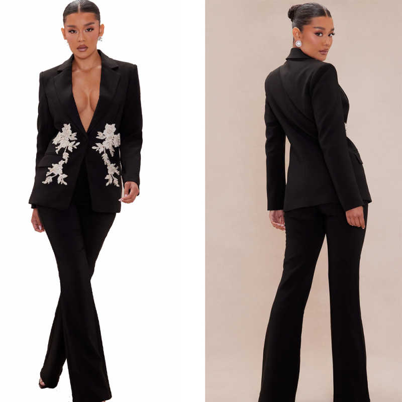 Elegant 2 Pieces Women Suits Crystals Appliques Jacket Blazer Office Ladies Work Classic Fit Business Party Custom Made